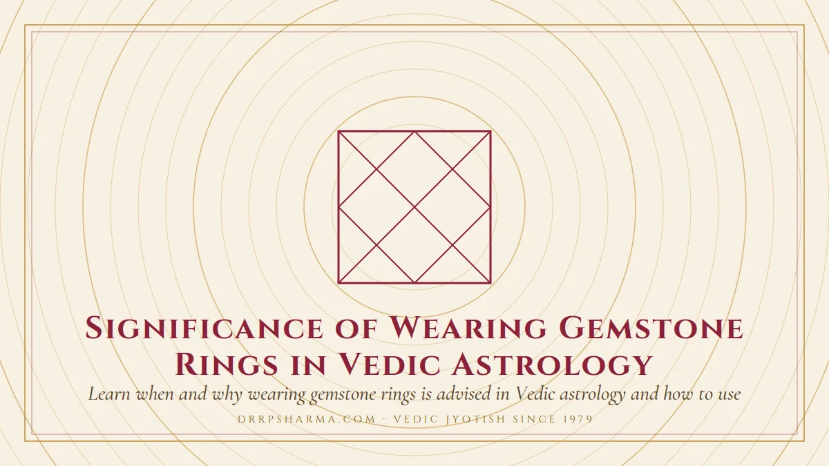 Significance of Wearing Gemstone Rings in Vedic Astrology — a Vedic birth-chart (kundli) diagram motif on a parchment plate