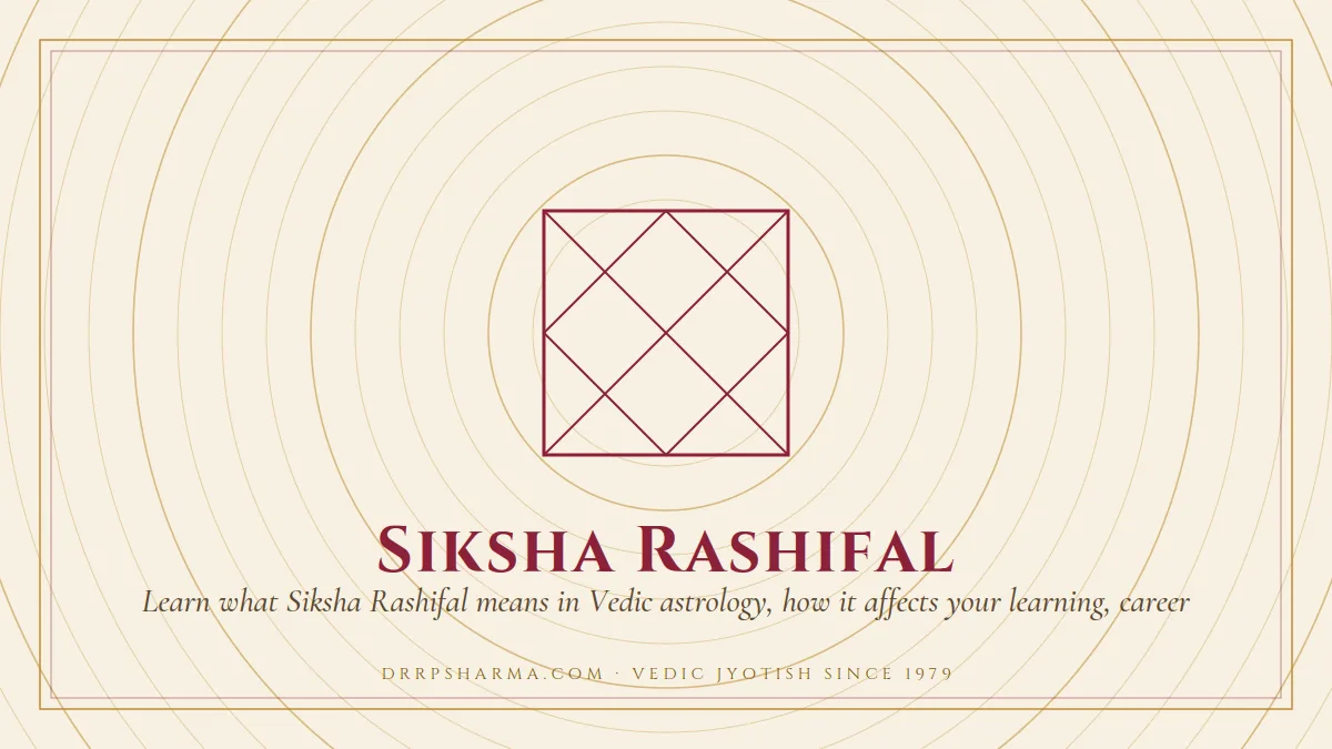 Siksha Rashifal — a Vedic birth-chart (kundli) diagram motif on a parchment plate