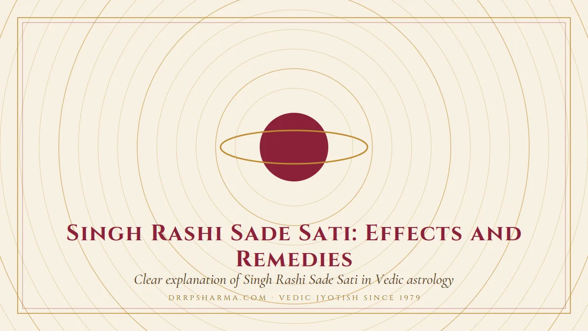 Singh Rashi Sade Sati: Effects and Remedies — a ringed-planet motif on a parchment plate