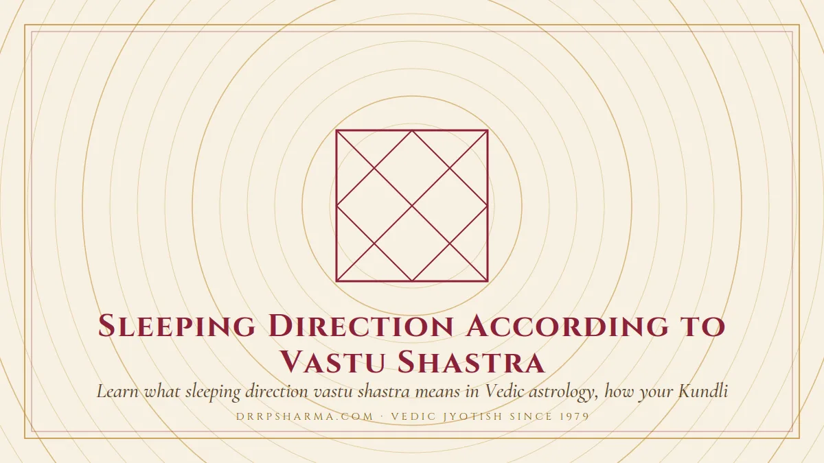Sleeping Direction According to Vastu Shastra — a Vedic birth-chart (kundli) diagram motif on a parchment plate