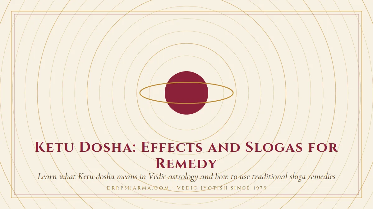 Ketu Dosha: Effects and Slogas for Remedy — a ringed-planet motif on a parchment plate