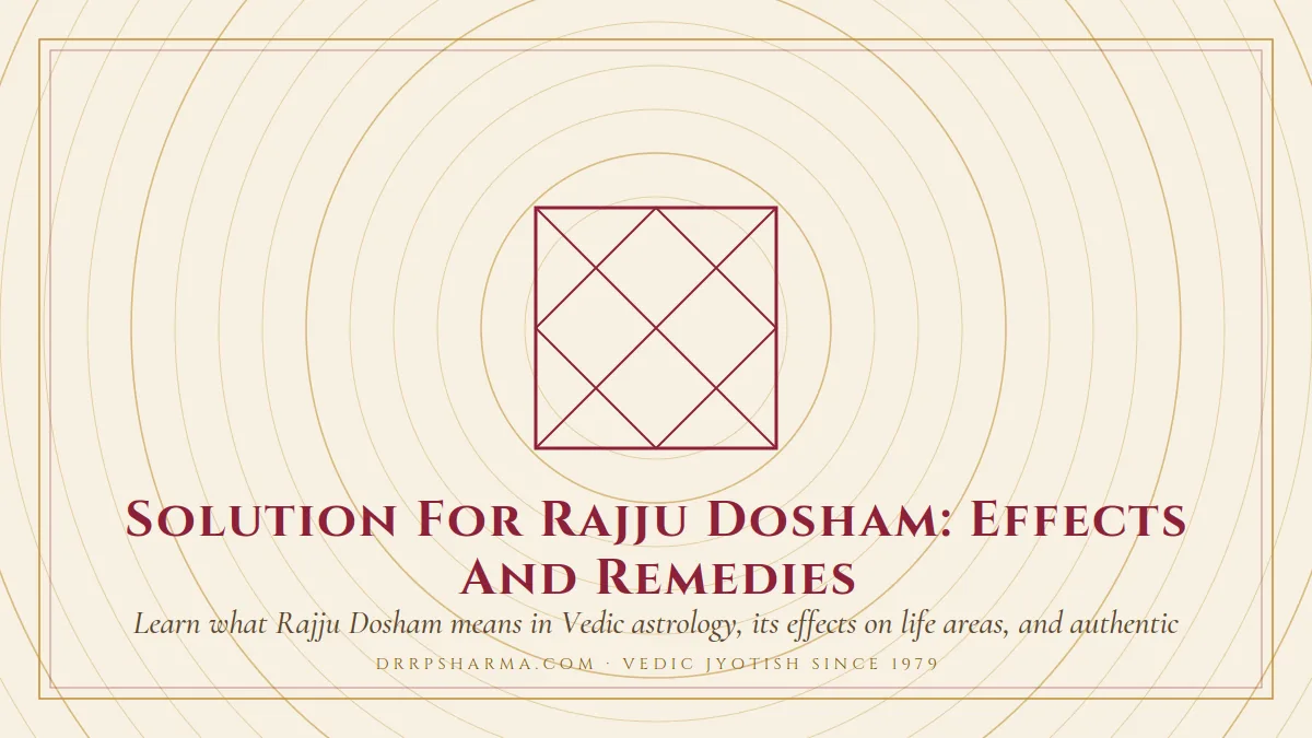 Solution For Rajju Dosham: Effects And Remedies — a Vedic birth-chart (kundli) diagram motif on a parchment plate