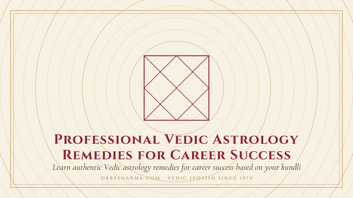 Professional Vedic Astrology Remedies for Career Success — a Vedic birth-chart (kundli) diagram motif on a parchment plate