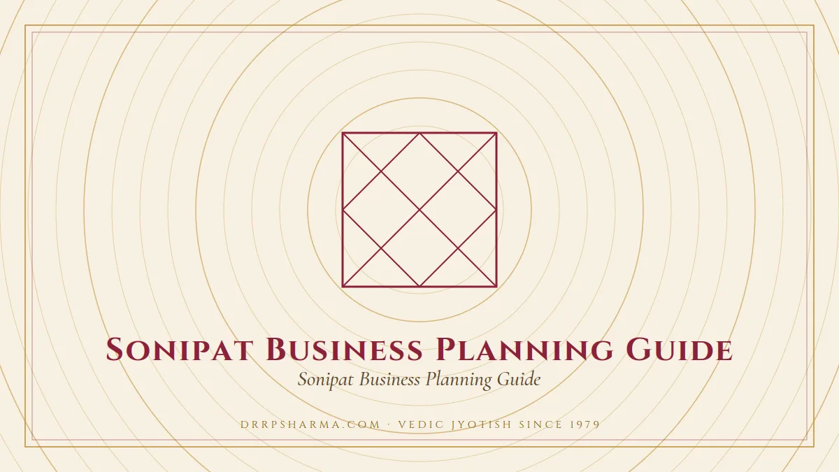 Sonipat Business Planning Guide — a Vedic birth-chart (kundli) diagram motif on a parchment plate