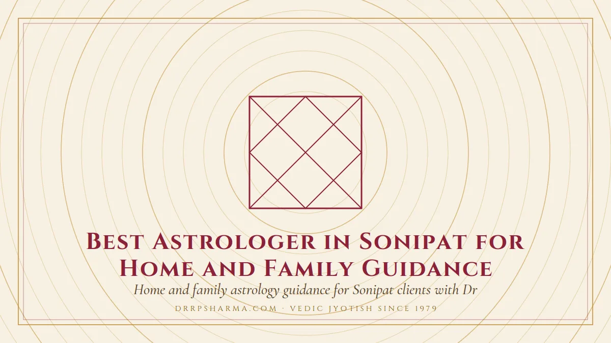 Best Astrologer in Sonipat for Home and Family Guidance — a Vedic birth-chart (kundli) diagram motif on a parchment plate