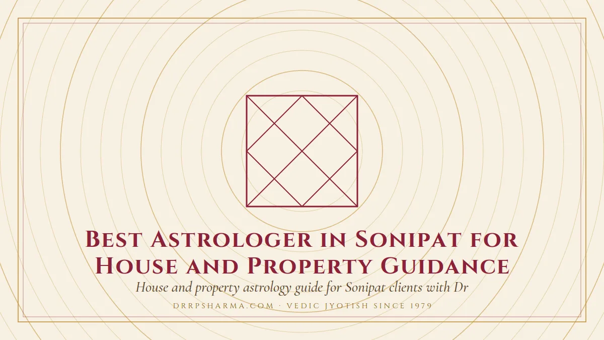 Best Astrologer in Sonipat for House and Property Guidance — a Vedic birth-chart (kundli) diagram motif on a parchment plate
