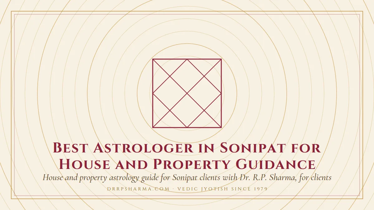 Best Astrologer in Sonipat for House and Property Guidance — a Vedic birth-chart (kundli) diagram motif on a parchment plate