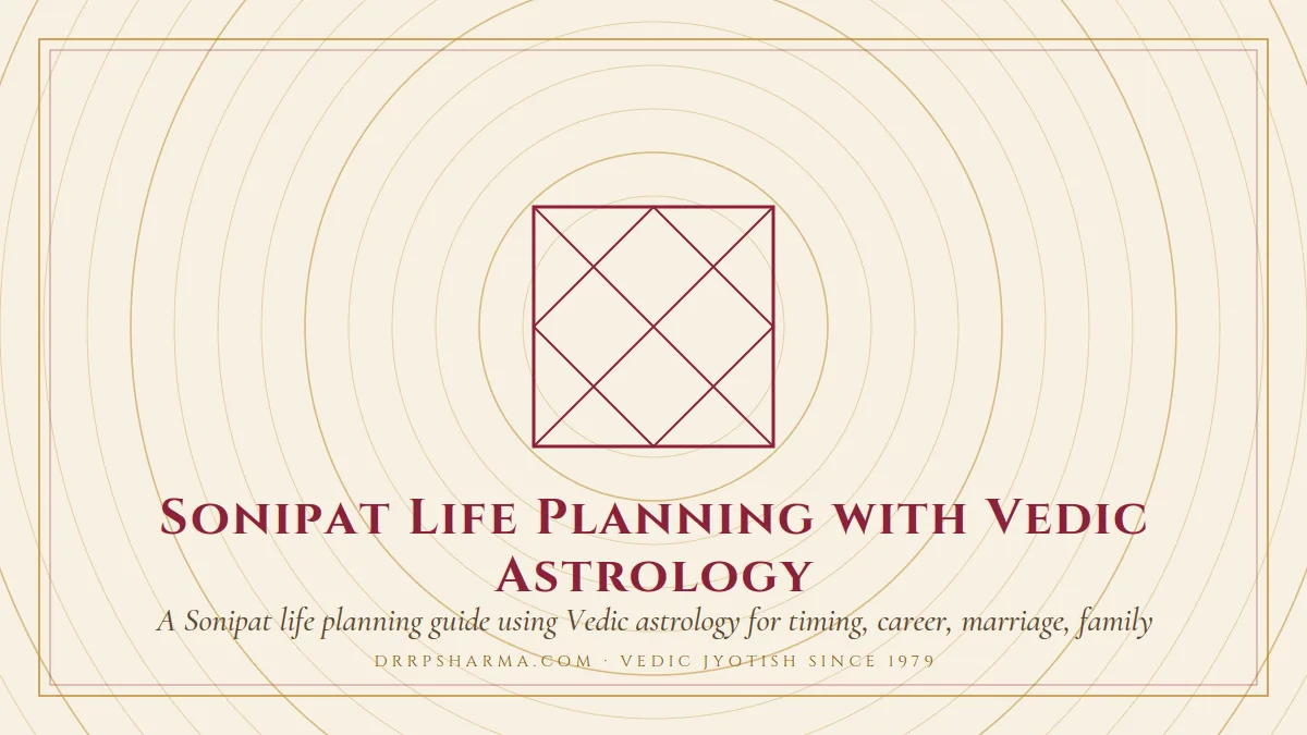 Sonipat Life Planning with Vedic Astrology — a Vedic birth-chart (kundli) diagram motif on a parchment plate