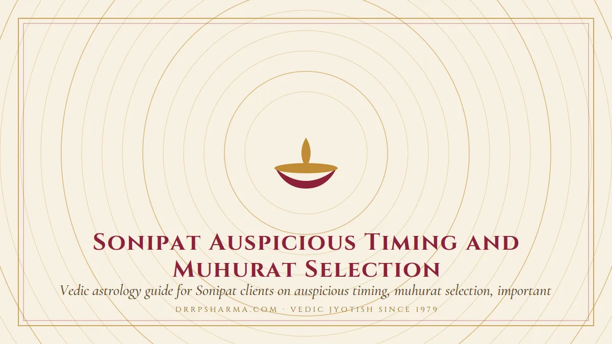 Sonipat Auspicious Timing and Muhurat Selection — a lit diya lamp motif on a parchment plate