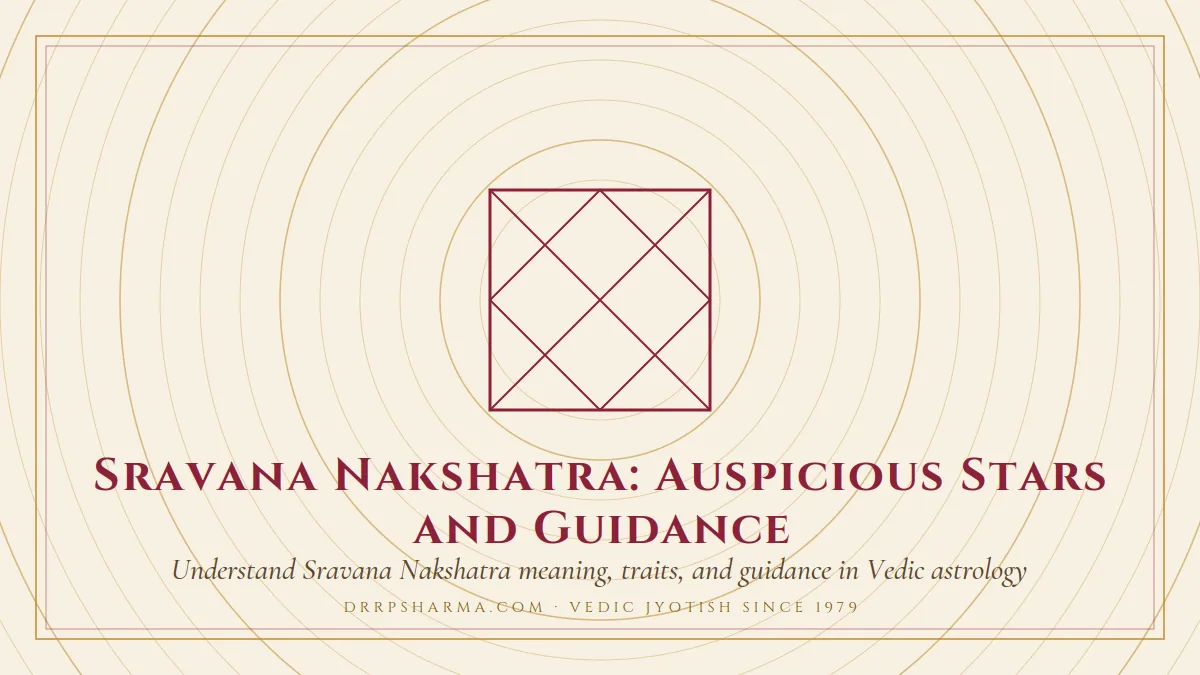 Shravana Nakshatra — a Vedic birth-chart (kundli) diagram motif on a parchment plate