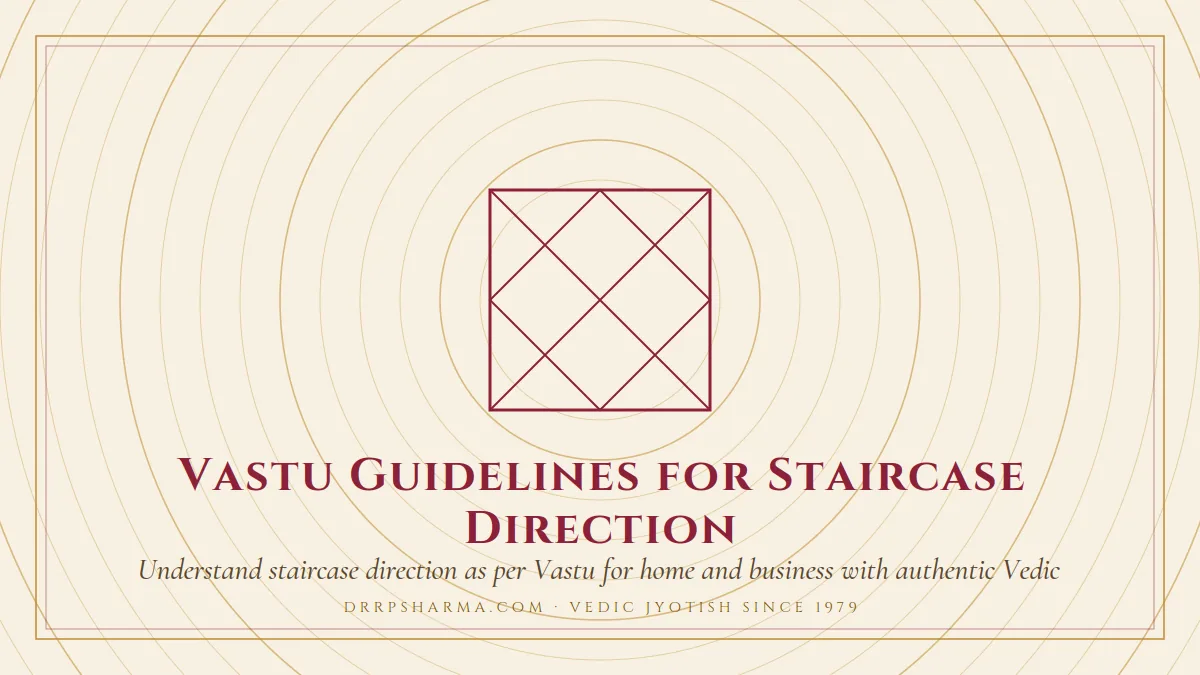 Vastu Guidelines for Staircase Direction — a Vedic birth-chart (kundli) diagram motif on a parchment plate