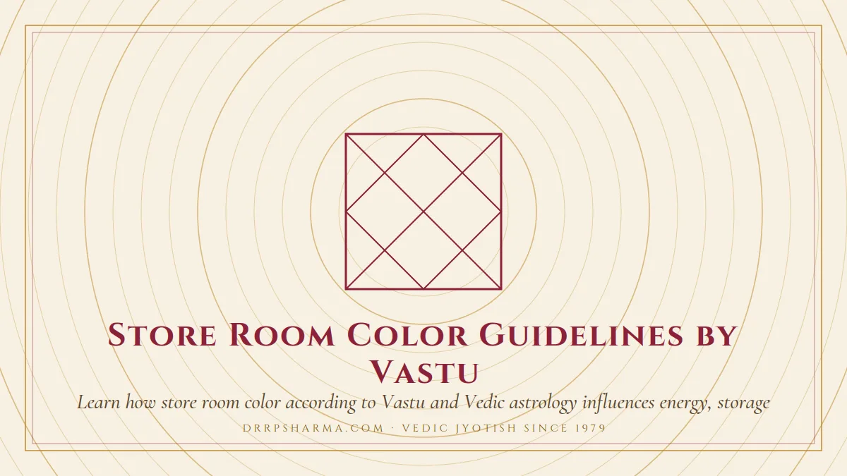 Store Room Color Guidelines by Vastu — a Vedic birth-chart (kundli) diagram motif on a parchment plate