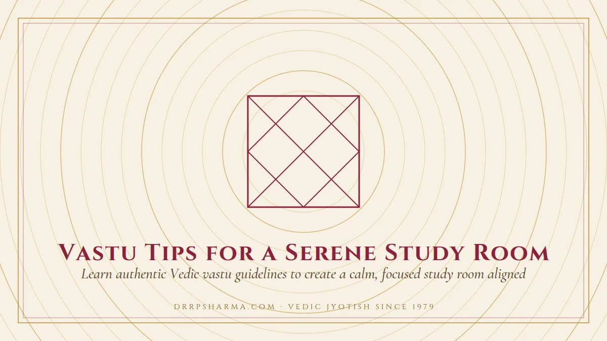 Vastu Tips for a Serene Study Room — a Vedic birth-chart (kundli) diagram motif on a parchment plate