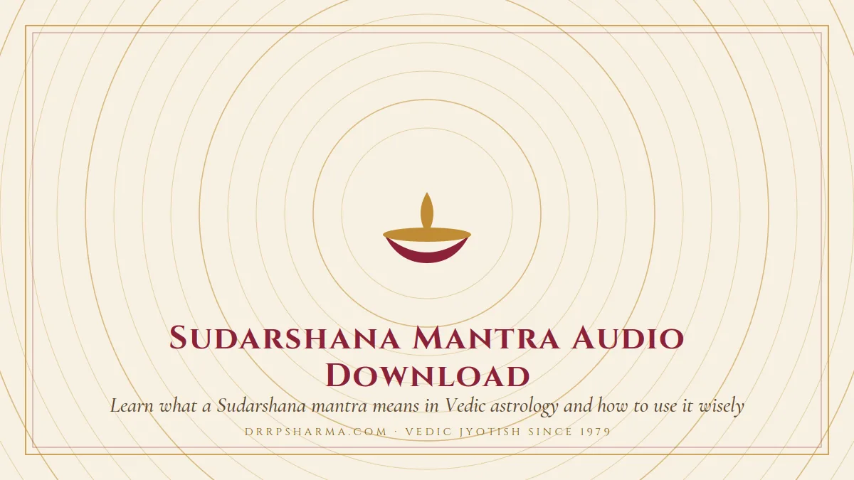 Sudarshana Mantra Audio Download — a lit diya lamp motif on a parchment plate