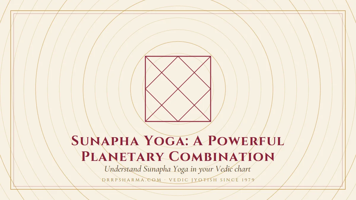 Sunapha Yoga — a Vedic birth-chart (kundli) diagram motif on a parchment plate