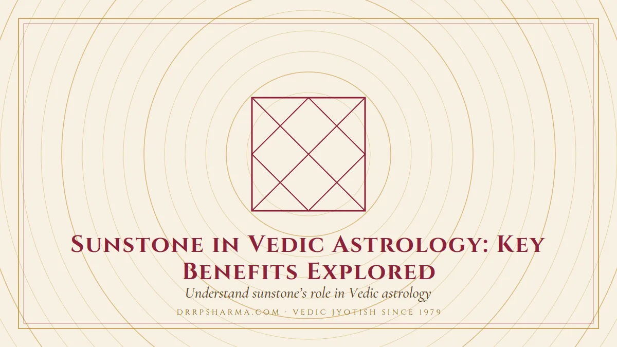 Sunstone in Vedic Astrology: Key Benefits Explored — a Vedic birth-chart (kundli) diagram motif on a parchment plate
