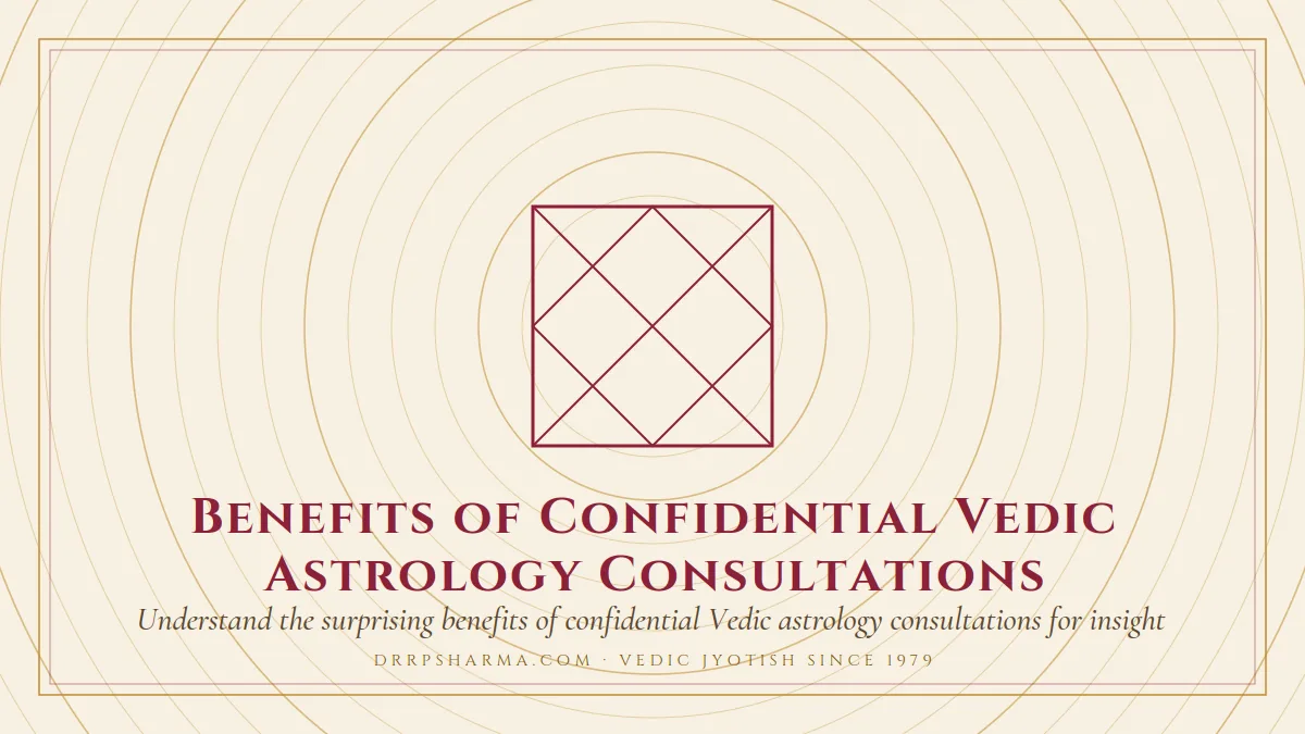 Benefits of Confidential Vedic Astrology Consultations — a Vedic birth-chart (kundli) diagram motif on a parchment plate
