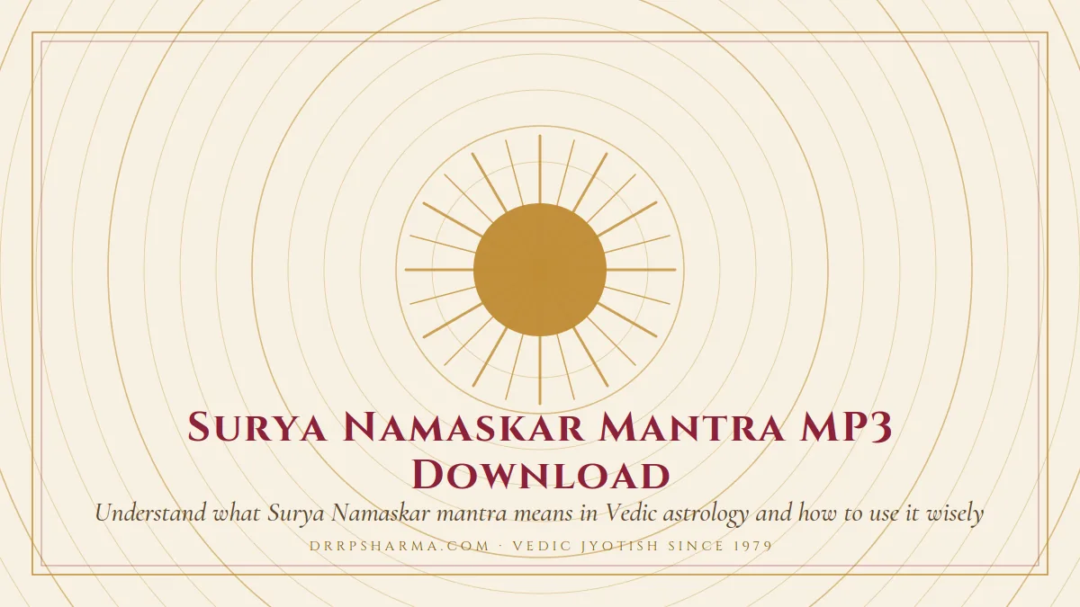 Surya Namaskar Mantra MP3 Download — a golden sun motif on a parchment plate