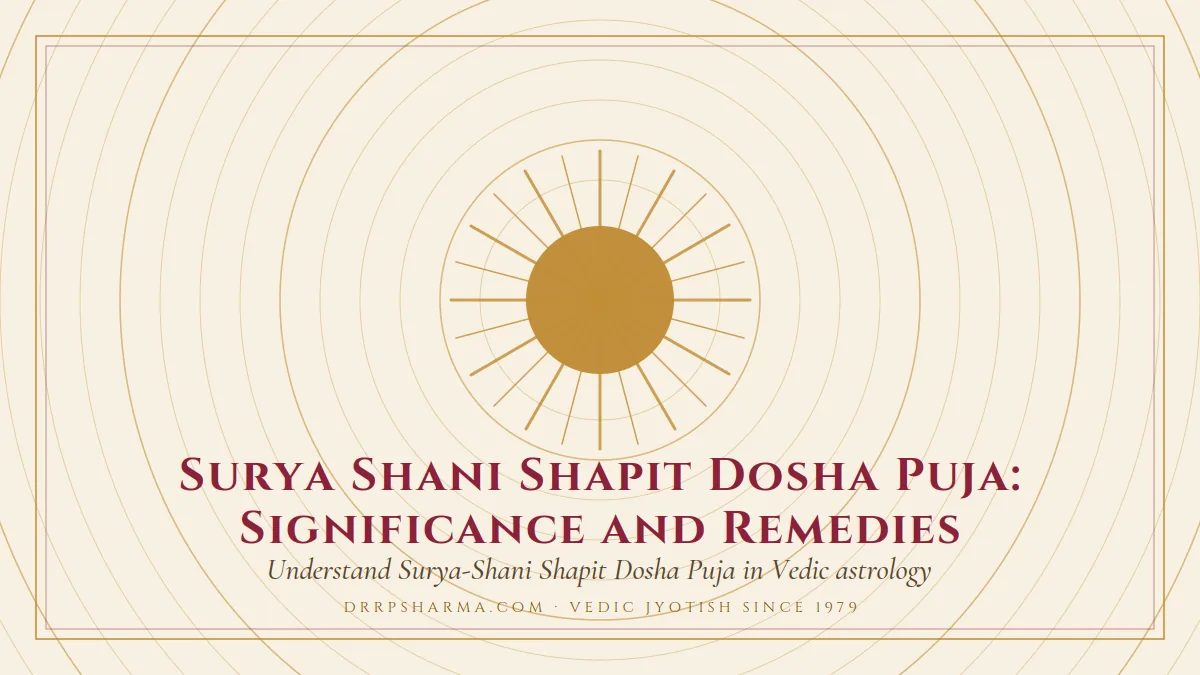Surya Shani Shapit Dosha Puja: Significance and Remedies — a golden sun motif on a parchment plate