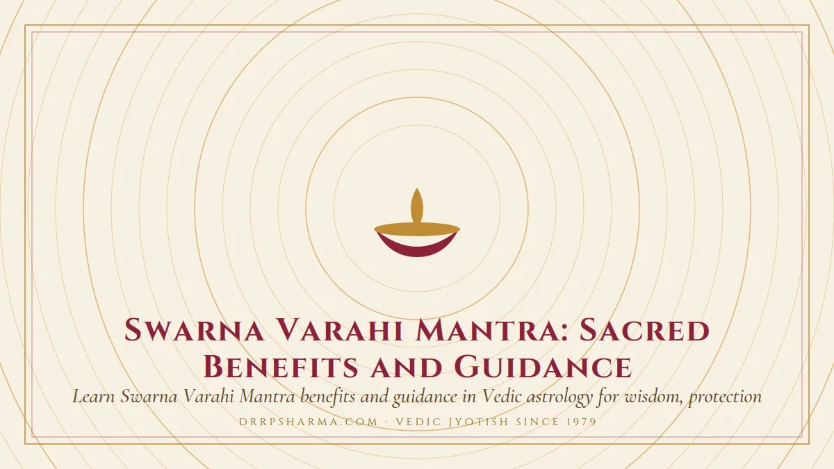 Swarna Varahi Mantra: Sacred Benefits and Guidance — a lit diya lamp motif on a parchment plate