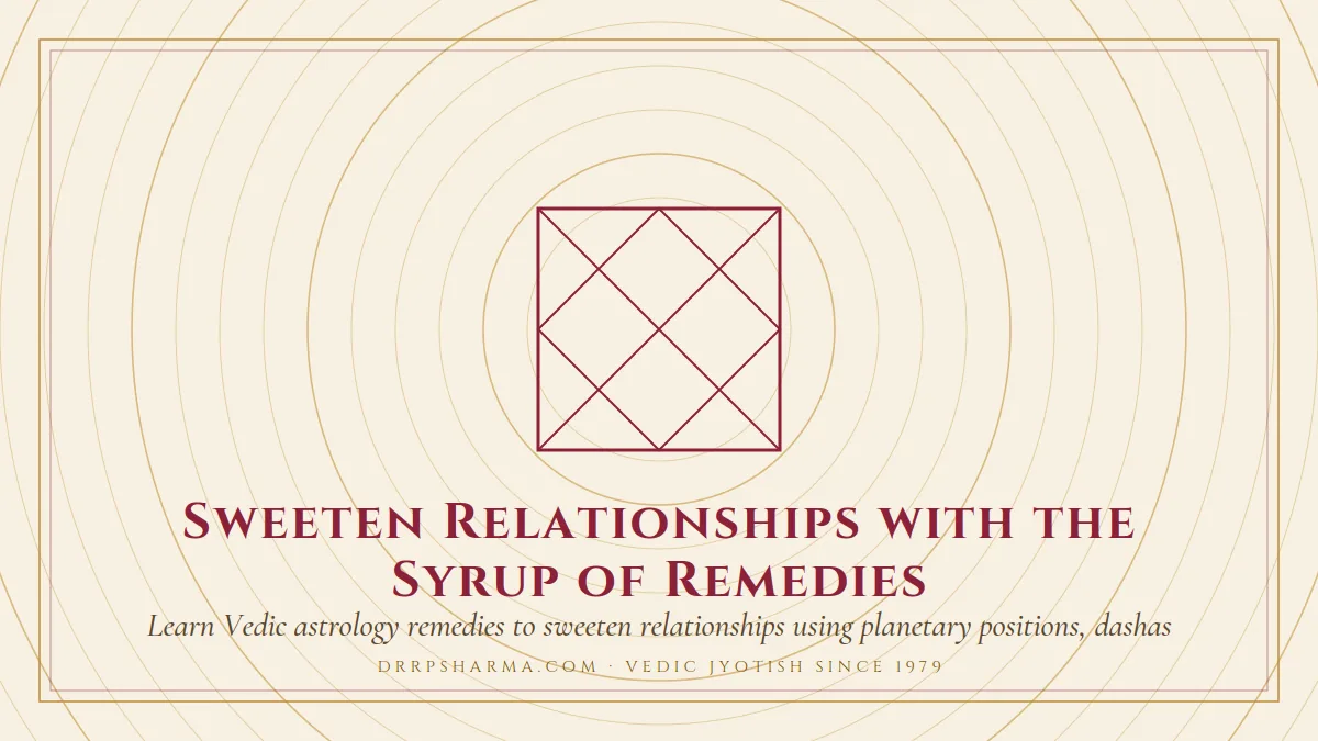 Sweeten Relationships with the Syrup of Remedies — a Vedic birth-chart (kundli) diagram motif on a parchment plate
