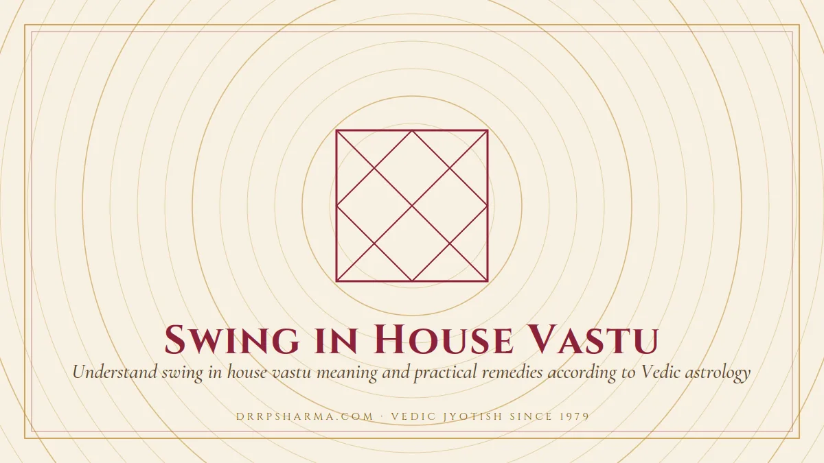 Swing in House Vastu — a Vedic birth-chart (kundli) diagram motif on a parchment plate