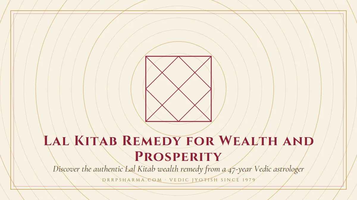 Lal Kitab Remedy for Wealth and Prosperity — a Vedic birth-chart (kundli) diagram motif on a parchment plate