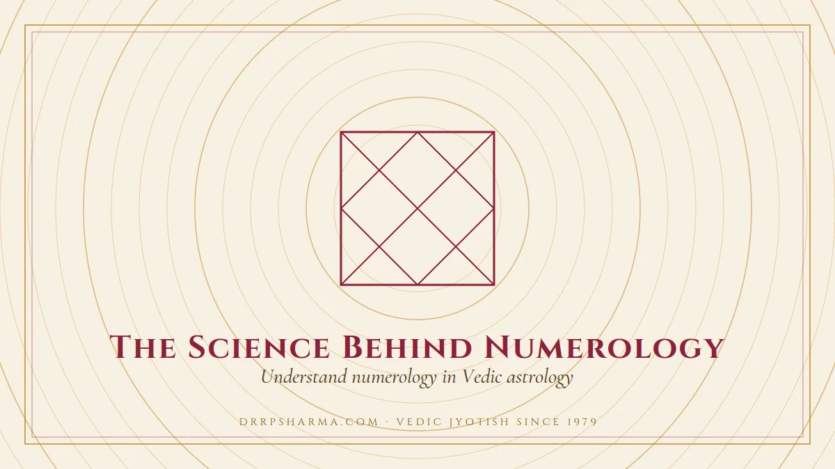 The Science Behind Numerology — a Vedic birth-chart (kundli) diagram motif on a parchment plate
