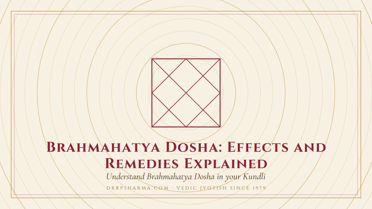Brahmahatya Dosha: Effects and Remedies Explained — a Vedic birth-chart (kundli) diagram motif on a parchment plate