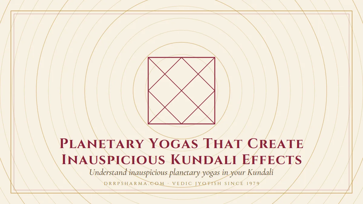 Planetary Yogas That Create Inauspicious Kundali Effects — a Vedic birth-chart (kundli) diagram motif on a parchment plate