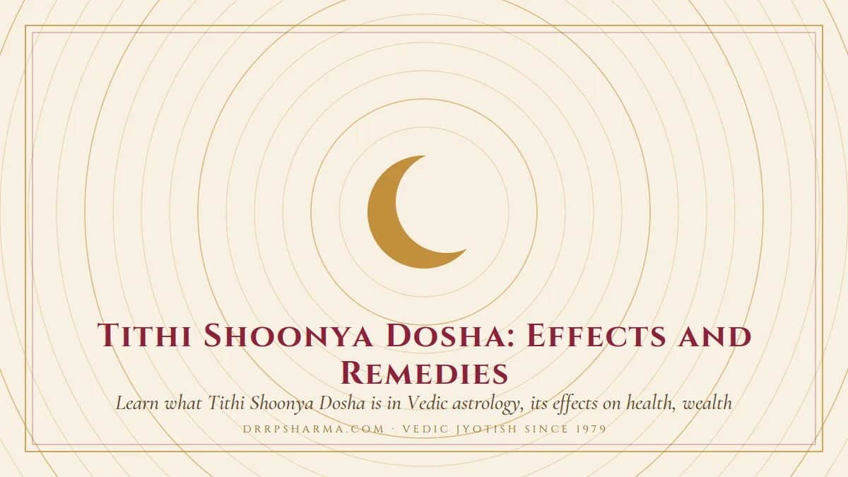 Tithi Shoonya Dosha — a gold crescent-moon motif on a parchment plate