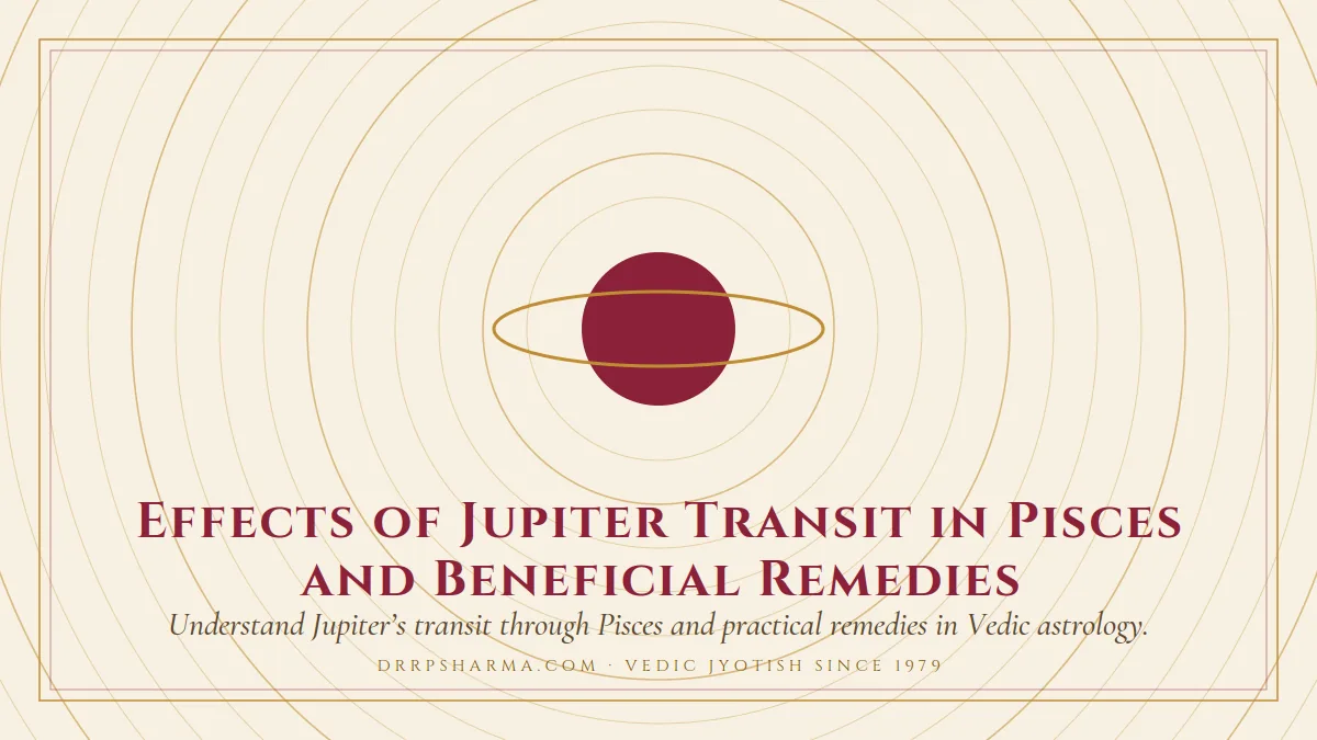 Effects of Jupiter Transit in Pisces and Beneficial Remedies — a ringed-planet motif on a parchment plate