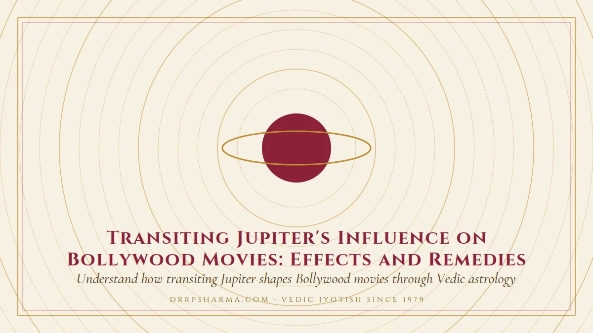 Transiting Jupiter's Influence on Bollywood Movies: Effects and Remedies — a ringed-planet motif on a parchment plate