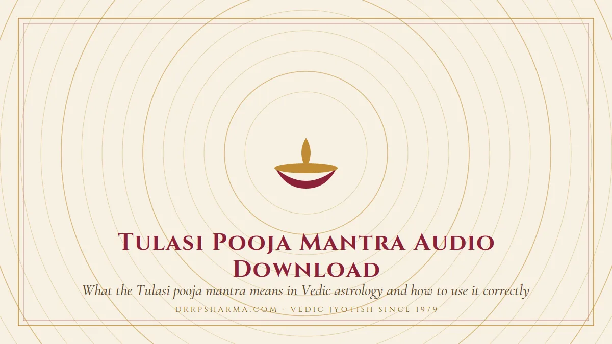 Tulasi Pooja Mantra Audio Download — a lit diya lamp motif on a parchment plate