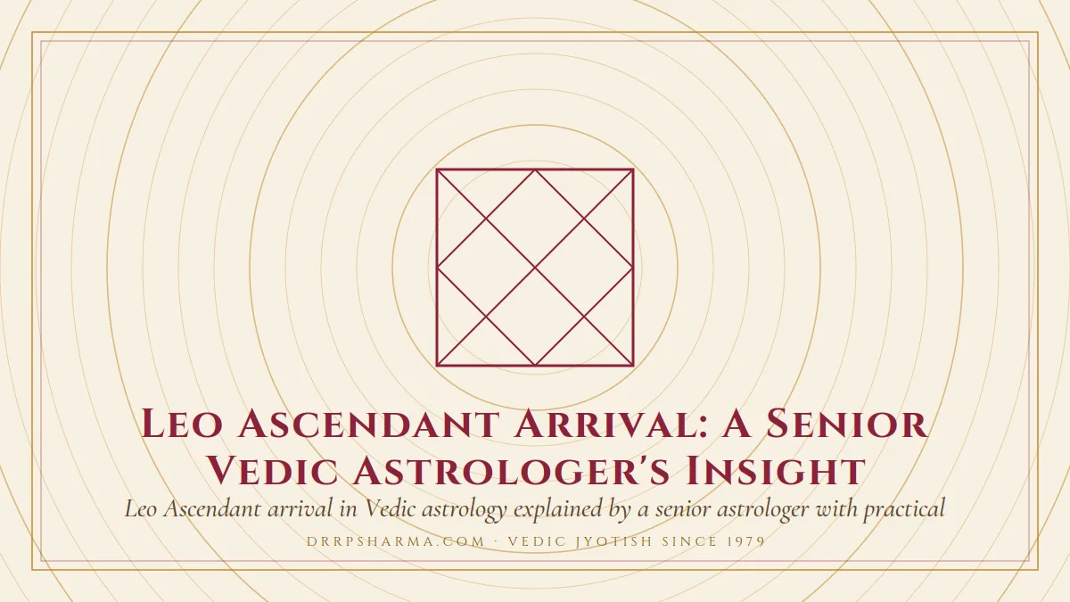 Leo Ascendant in Vedic Astrology: Traits and Effects — a Vedic birth-chart (kundli) diagram motif on a parchment plate