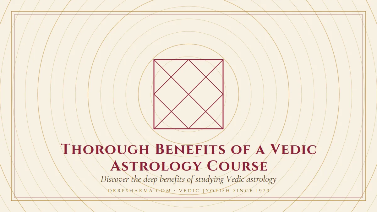 Thorough Benefits of a Vedic Astrology Course — a Vedic birth-chart (kundli) diagram motif on a parchment plate