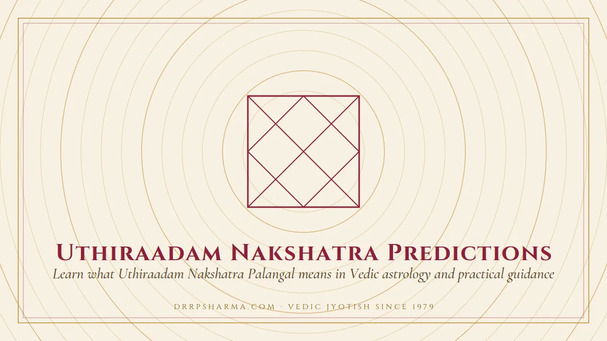 Uthiraadam Nakshatra Predictions — a Vedic birth-chart (kundli) diagram motif on a parchment plate