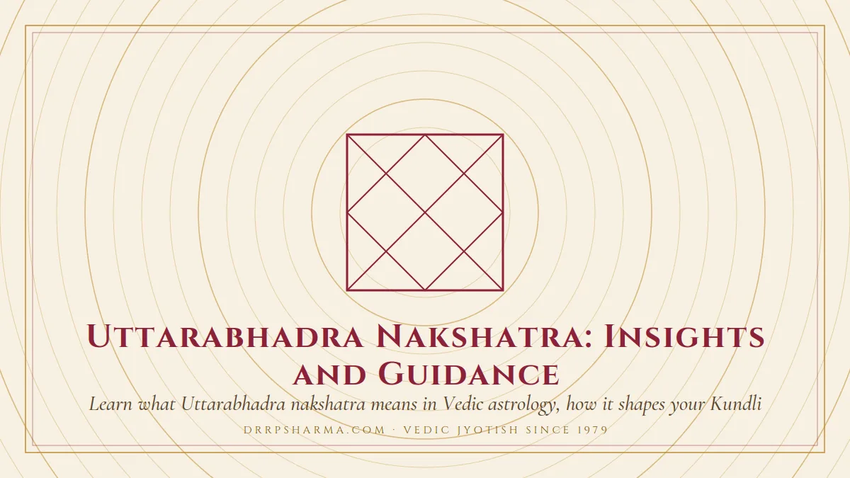 Uttara Bhadrapada Nakshatra — a Vedic birth-chart (kundli) diagram motif on a parchment plate