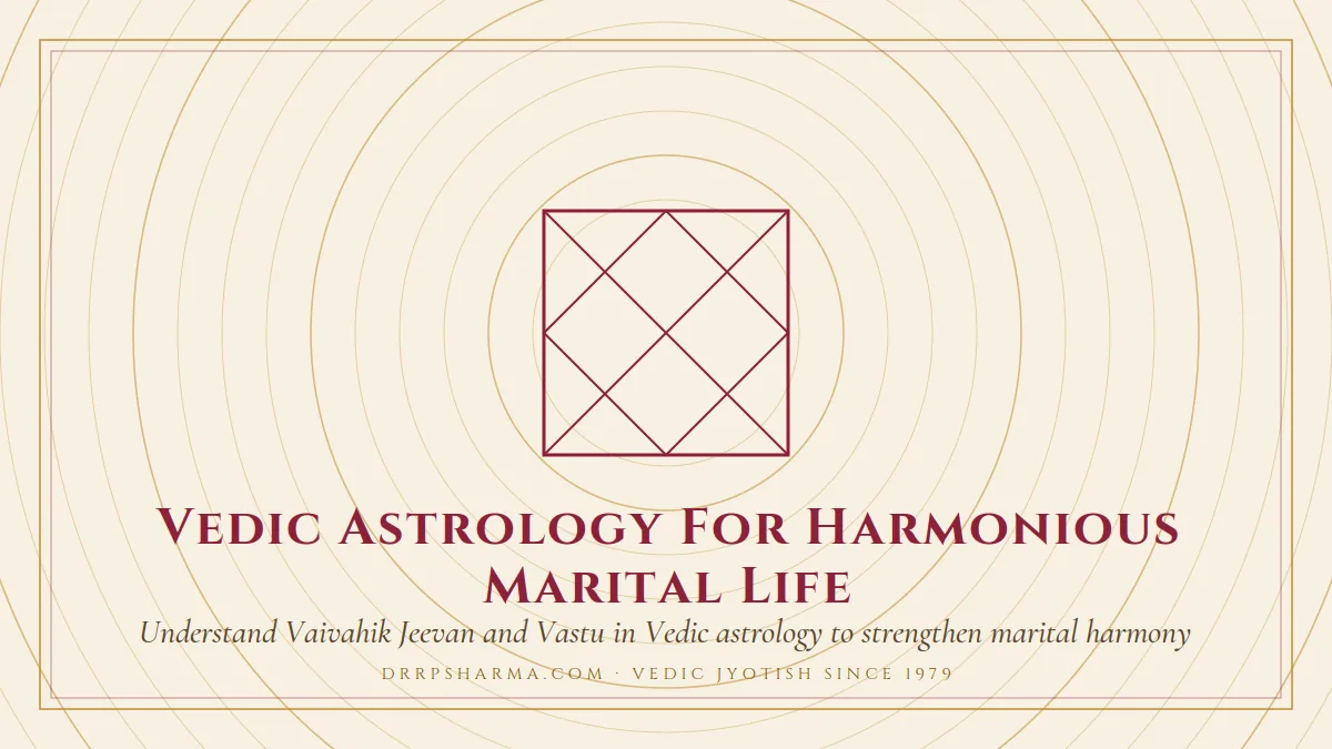 Vedic Astrology For Harmonious Marital Life — a Vedic birth-chart (kundli) diagram motif on a parchment plate