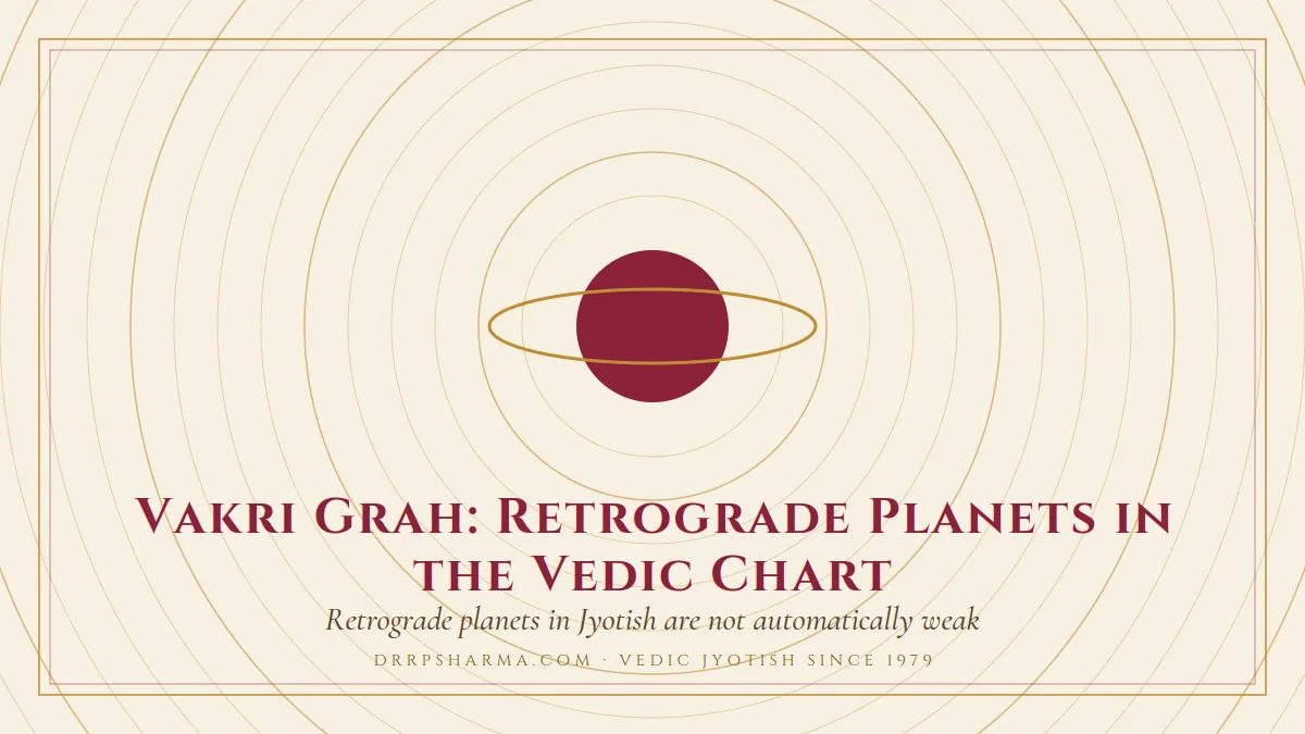 Vakri Grah: Retrograde Planets in the Vedic Chart — a ringed-planet motif on a parchment plate