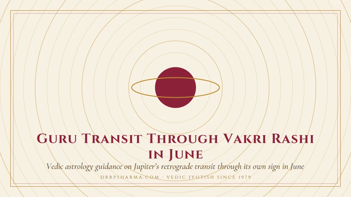 Guru Transit Through Vakri Rashi in June — a ringed-planet motif on a parchment plate