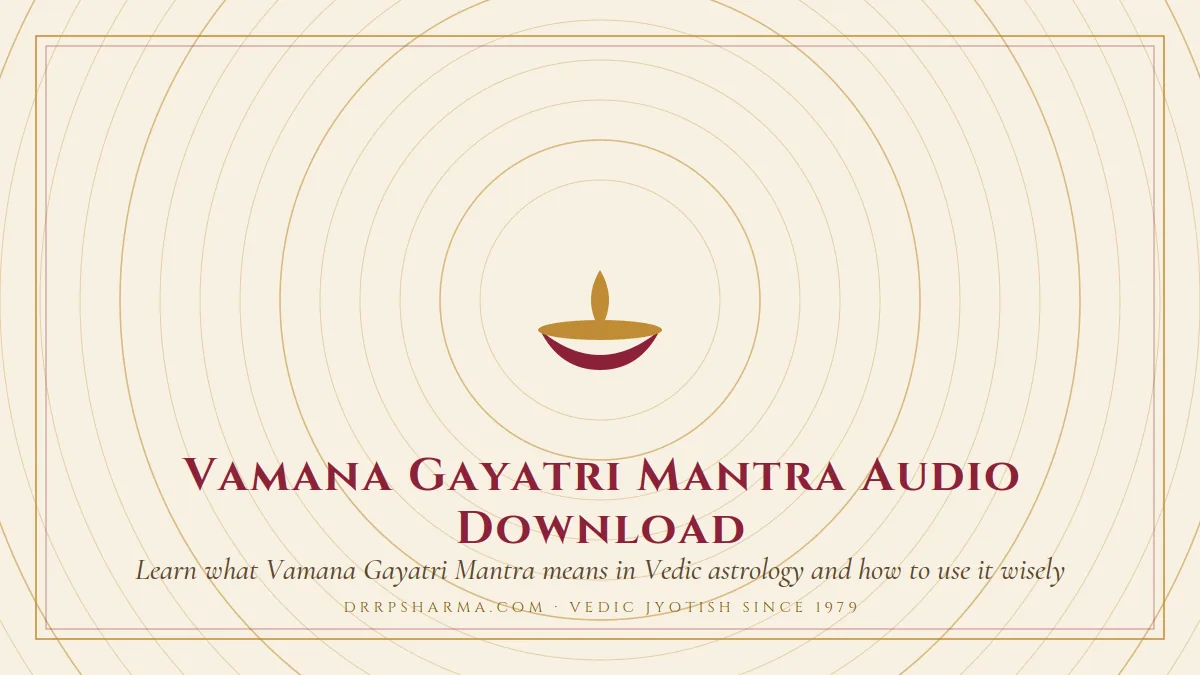 Vamana Gayatri Mantra Audio Download — a lit diya lamp motif on a parchment plate