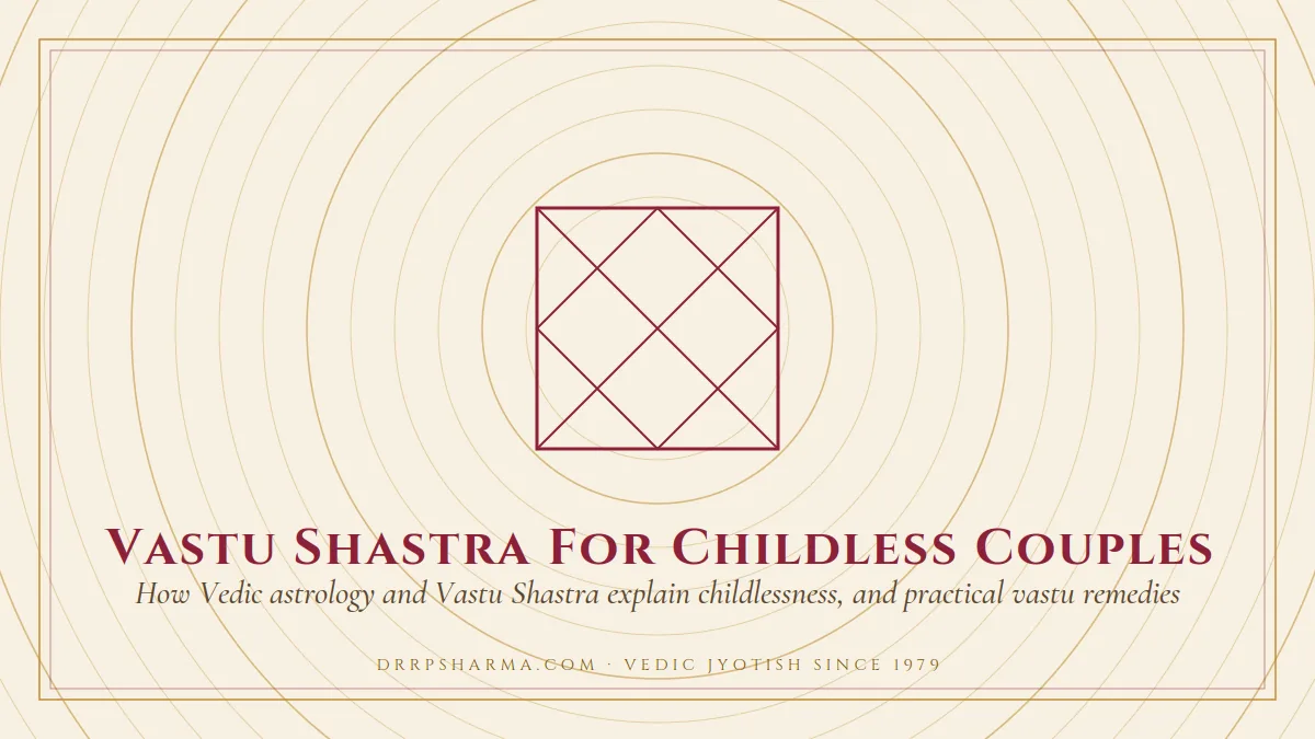 Vastu Shastra For Childless Couples — a Vedic birth-chart (kundli) diagram motif on a parchment plate