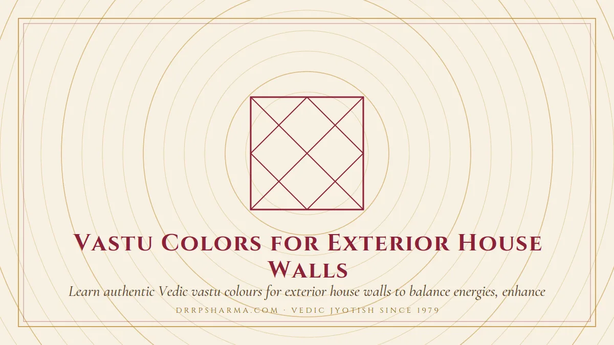 Vastu Colors for Exterior House Walls — a Vedic birth-chart (kundli) diagram motif on a parchment plate