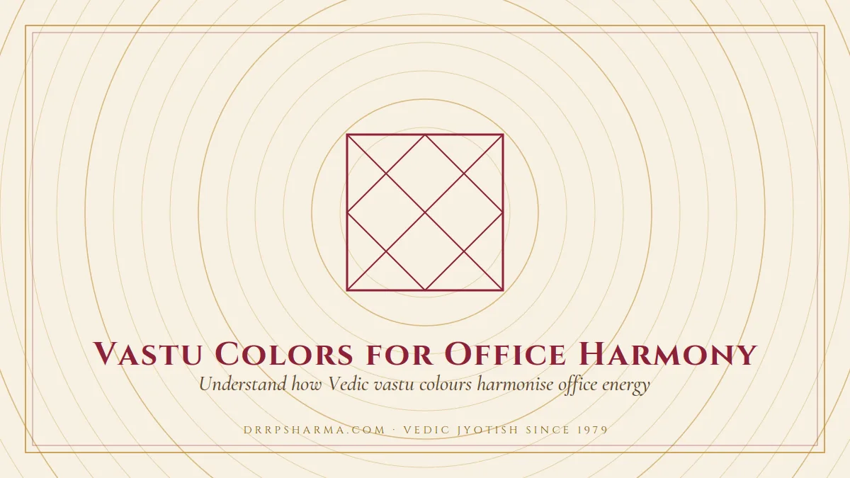 Vastu Colors for Office Harmony — a Vedic birth-chart (kundli) diagram motif on a parchment plate