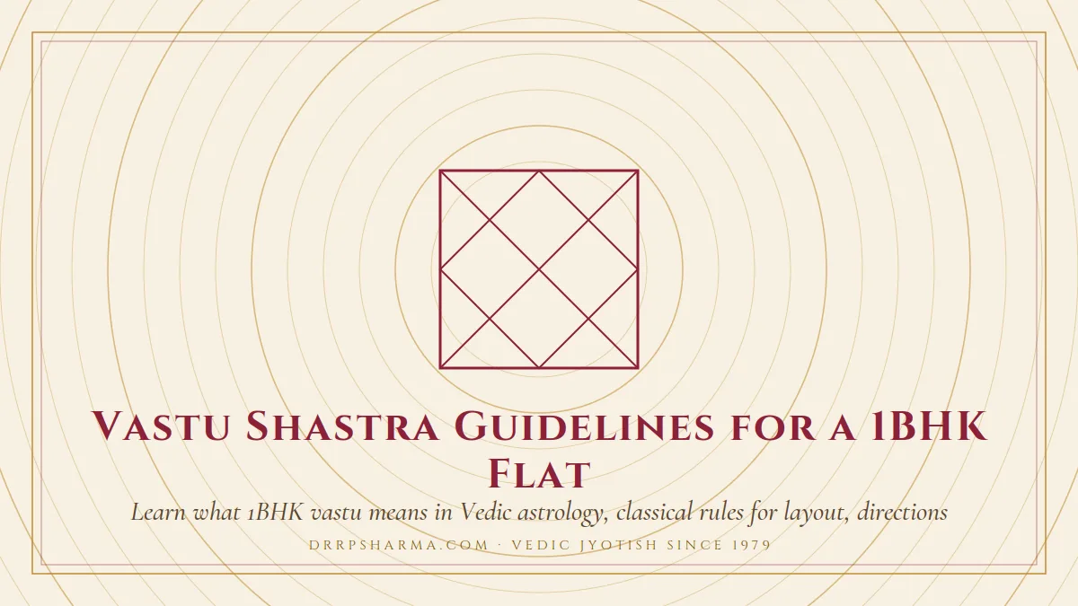 Vastu Shastra Guidelines for a 1BHK Flat — a Vedic birth-chart (kundli) diagram motif on a parchment plate