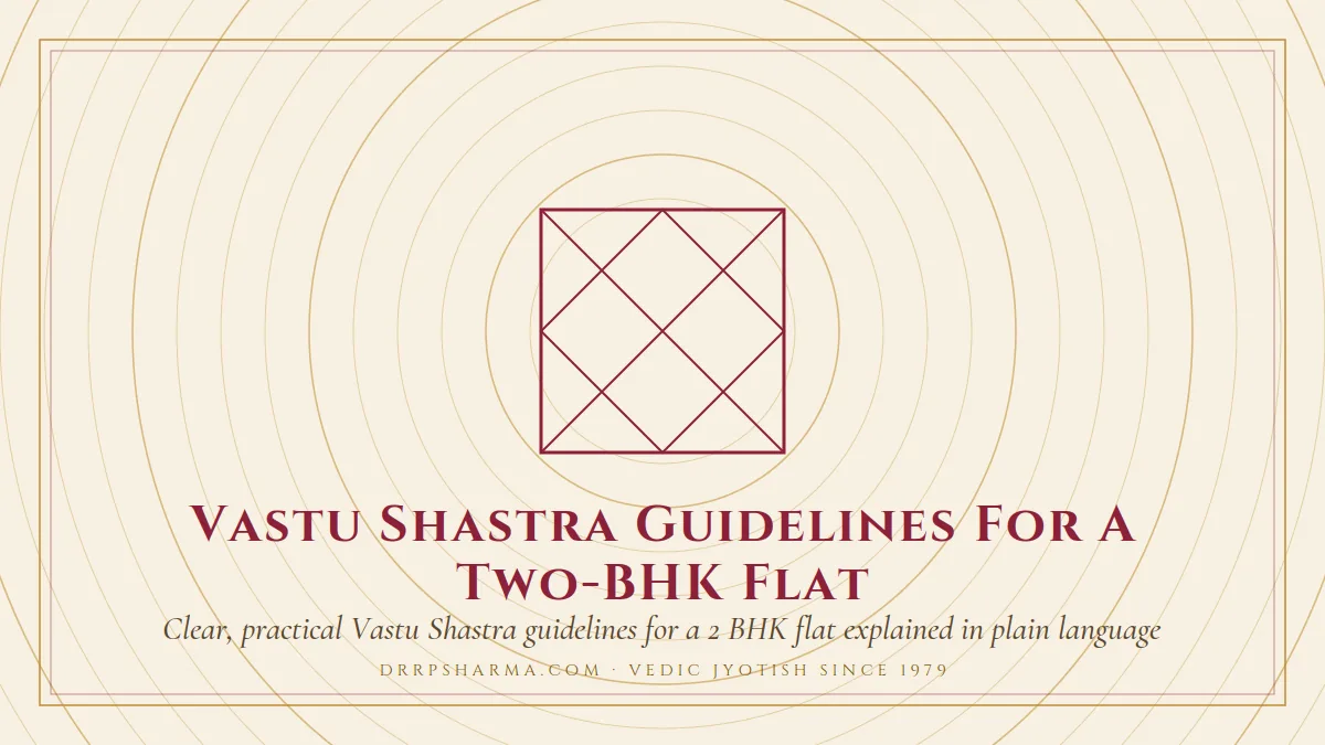 Vastu Shastra Guidelines For A Two-BHK Flat — a Vedic birth-chart (kundli) diagram motif on a parchment plate