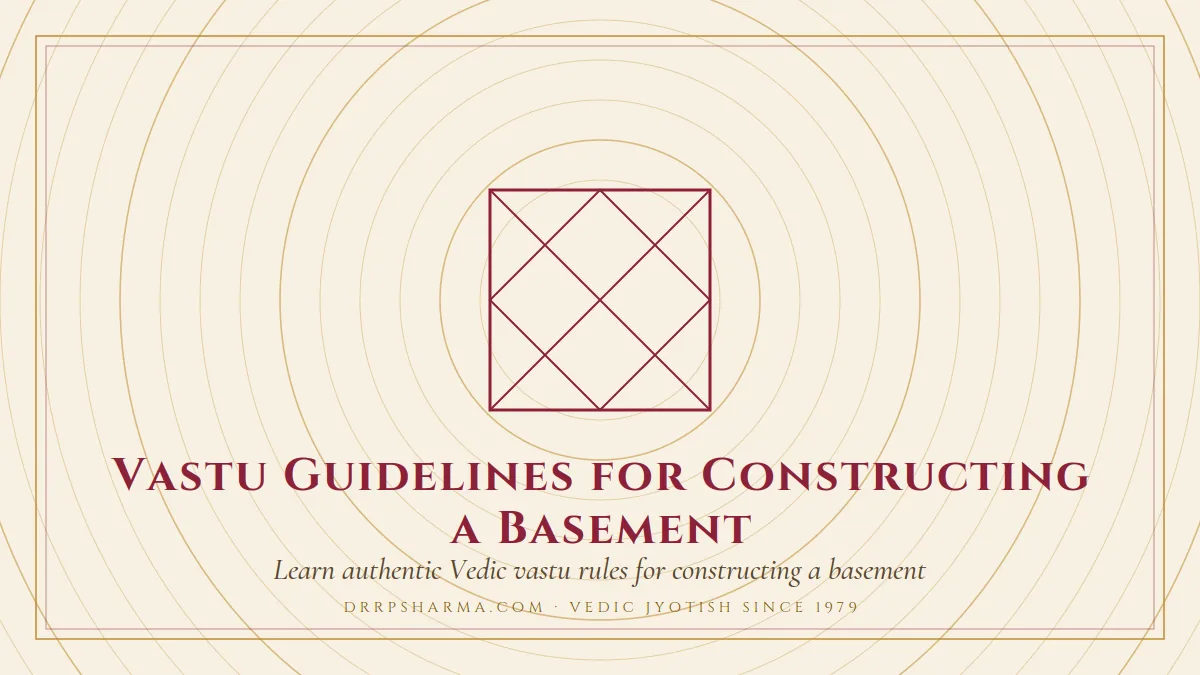 Vastu Guidelines for Constructing a Basement — a Vedic birth-chart (kundli) diagram motif on a parchment plate