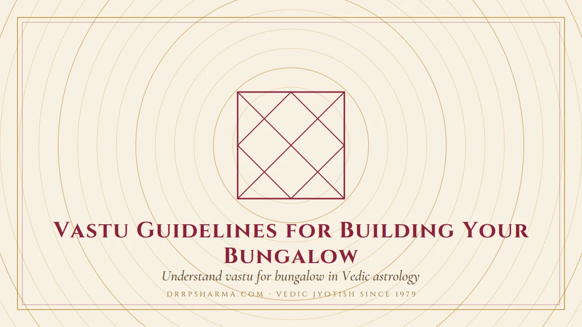 Vastu Guidelines for Building Your Bungalow — a Vedic birth-chart (kundli) diagram motif on a parchment plate