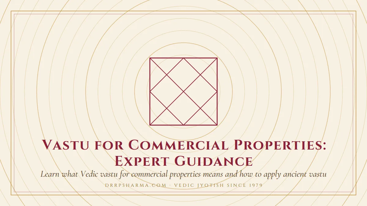 Vastu for Commercial Properties: Expert Guidance — a Vedic birth-chart (kundli) diagram motif on a parchment plate